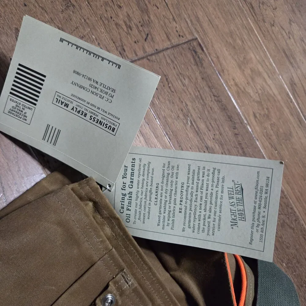 New Vtg Filson Tin Cloth Game Bag Hunting Vest Dark Tan Blaze Orange USA 16034